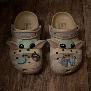 CROCS Unisex Slippers with Baby Yoda - Cream and Green
